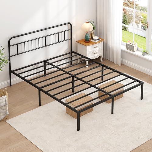 King Bed Frame with Classic Headboard - 12 Inch Support, Black