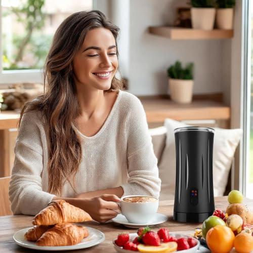 Liksiy Black 4-in-1 Milk Frother & Steamer with Auto Shut-Off – Hot & Cold Foam for Latte & Cappuccino