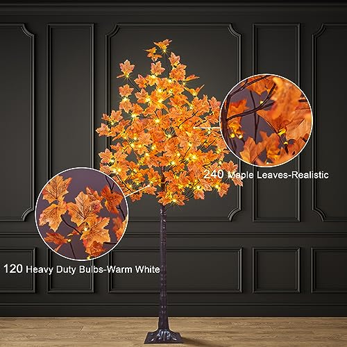 LIGHTSHARE 6ft Artificial Lighted Maple Tree with 120 Warm White LEDs - Indoor & Outdoor Fall Decor