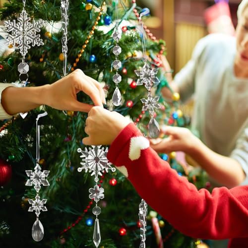 18pcs Crystal Christmas Ornaments for Tree Decorations-Hanging Acrylic Snowflake Icicle Ornaments with Drop Pendants for Winter Wonderland Chandelier Crystals Decorations Supplies