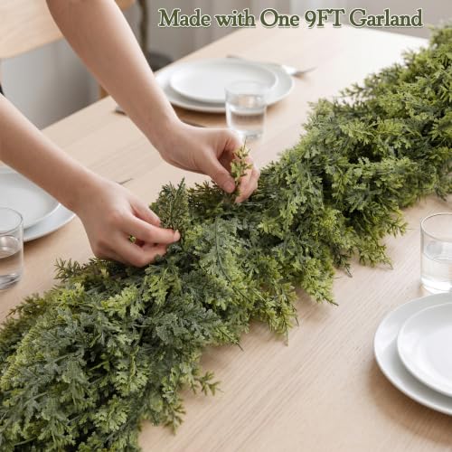 Celeora 9FT Artificial Cedar Garland Real Touch Christmas Greenery for Mantel Decor