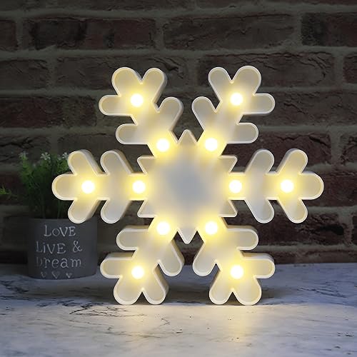 Snowflake Marquee Sign Christmas Lights, LED Night Lights Table & Wall Lamp for Bedroom, Kids' Room, Nursery Room, Home, Christmas Decorations - White Snowflake