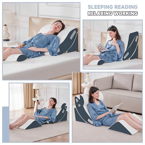 Yojoker 4PCS Orthopedic Wedge Pillow Set for Sleep & Post Surgery Support - Navy Blue Variation