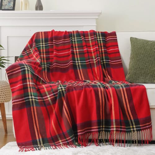 Christmas Red Plaid Throw Blanket for Couch & Bed - 50x60 inches, Soft & Cozy, Battilo Holiday Decor