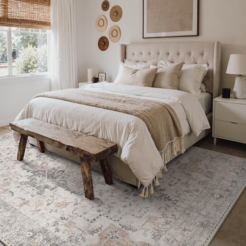 GENIMO 8x10 Light Taupe Brown Washable Area Rug - Non Slip Living Room Decor