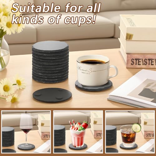 72 Pcs Black Natural Slate Coasters Set with Anti-Scratch Bottoms - Round 4 Inch Laser Engraving Blanks - Ideal for Home, Office, Bar, Gifts (Variation: 72 Round Coasters)