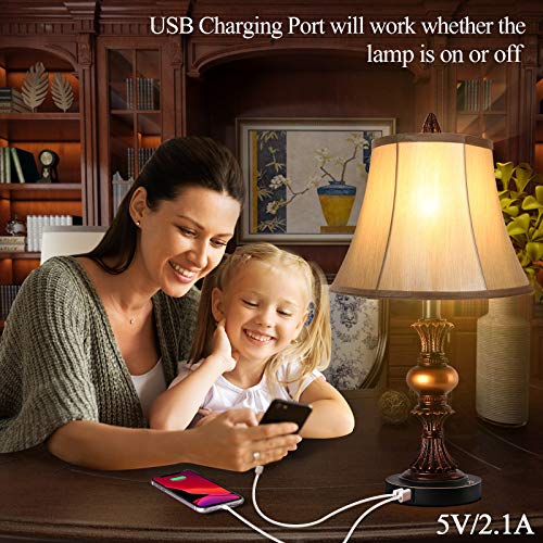 PARTPHONER Bronze Touch Control Vintage Bedside Table Lamps Set of 2 with USB Ports