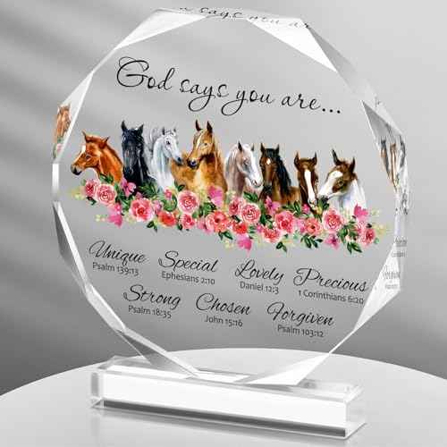 Gerrii Horse Acrylic Christian Gifts for Women Christmas Birthday Inspirational Religious Gifts for Friends Bible Verse Table Decor Motivational Scripture Prayer Mom Female Coworker Sister Plaques