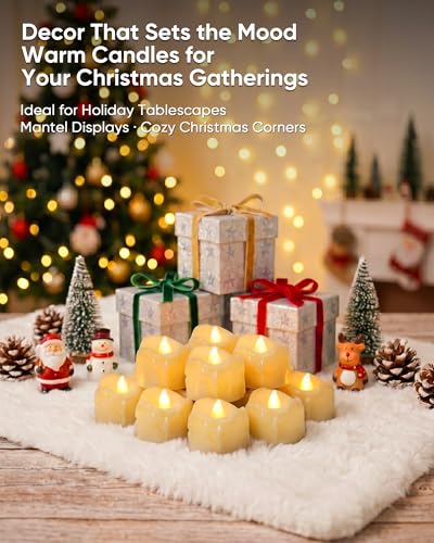 Homemory Ivory Dripping Flameless LED Tea Lights 12 Pack - Warm White, 1.58" x 1.2"