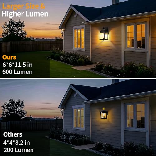 Black Solar Sconce Lights Outdoor Wall Mount - 2 Pack, 600 Lumens, IP65 Waterproof