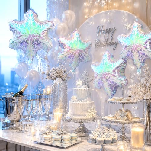 Snowflake Balloons 8-Pack Iridescent Winter Party Decorations