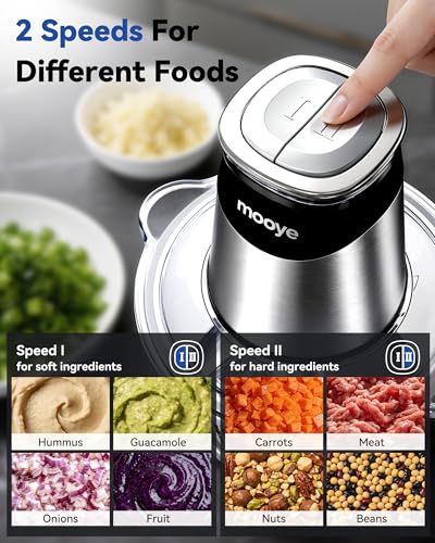 Mooye Silver Food Processor with 3 Bowls & Powerful Copper Motor, Includes Meat & Vegetable Choppers