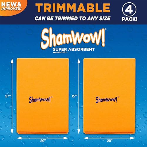 Orange ShamWow Shammy Cloth 4-Pack - Super Absorbent Kitchen & Cleaning Towels