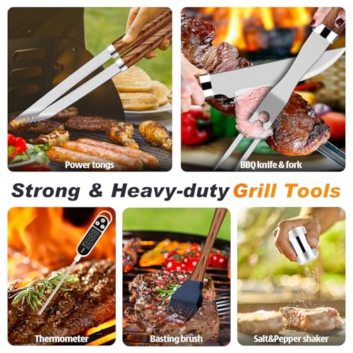 Romanticist 26-Piece BBQ Grill Set with Apron & Thermometer - Brown