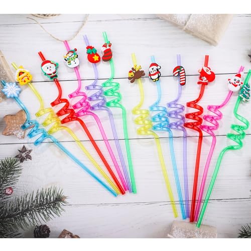 24Pieces Christmas Drinking Straws Party Favors for Kids, Reusable