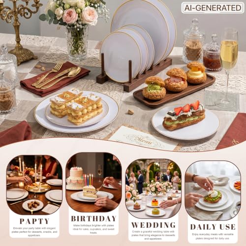 KIRE Gold Rimmed Disposable Plates 100pcs - Wedding, Party & Holiday Tableware