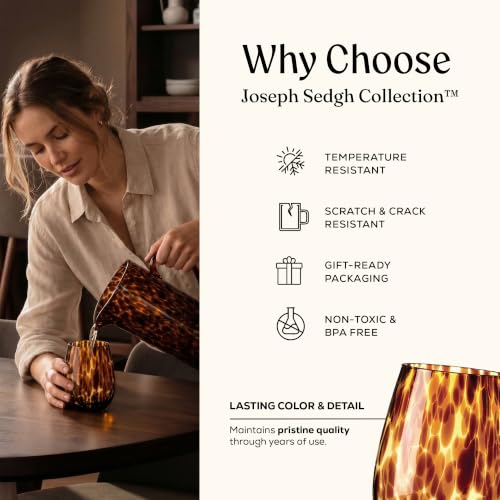 Tortoise Shell Stemless Wine & Water Glass Set - 4 Pack, 16.91 oz Borosilicate Drinkware