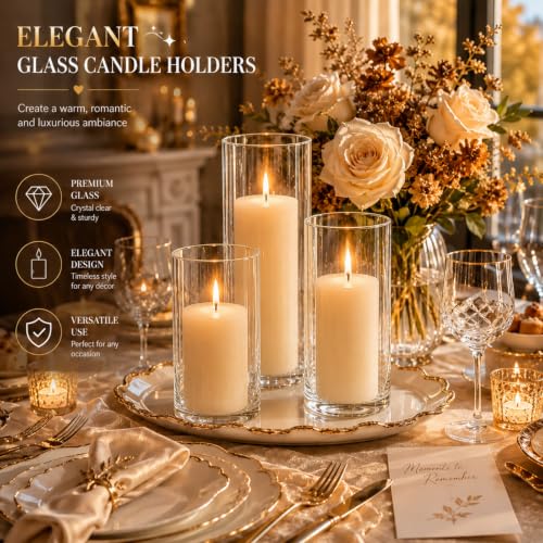 PNJHDZ Ivory 24 pcs Candle Set with Glass Cylinder Vases for Weddings & Events