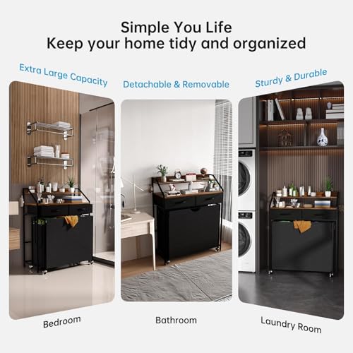 Laundry Sorter with 3 Sections and 2 Drawers - 2 Tier Rolling Organizer