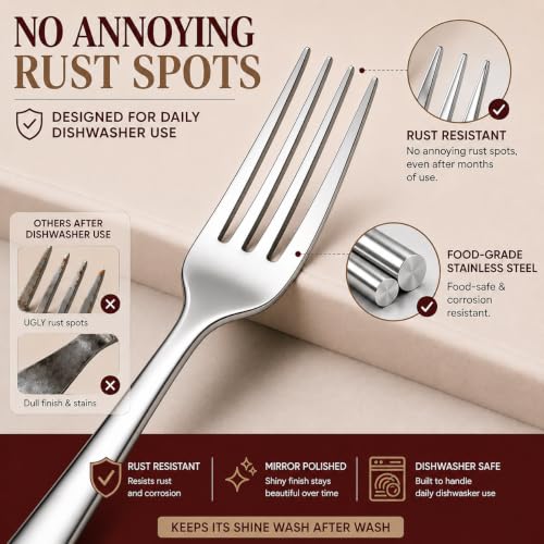 KIKCOIN 40 Pack Silverware Set for 8 - Food-Grade Stainless Steel Flatware, Utensil Set for Home & Restaurant