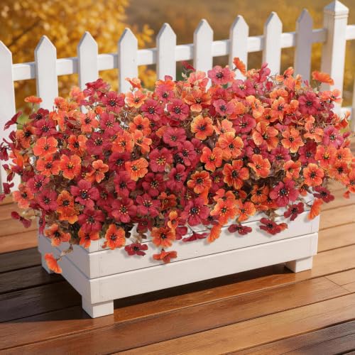 Artificial Fall Flowers 24 PCS Outdoor Plants for Garden & Home Decor - Orange Brown