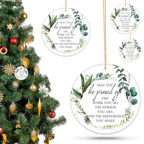 5 Pcs Thank You Ornaments Christmas Appreciation Gifts May You Be Proud of The Work Christmas Tree Ceramic Hanging Decor for Employee Coworker Staff Nurses Teacher