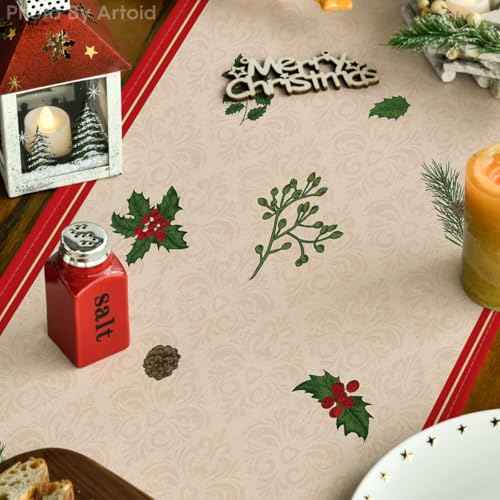 Artoid Mode Xmas Tree Gift 210 GSM Christmas Table Runner, Red Seasonal Winter Kitchen Dining Table Decoration for Home Party Decor 13x72 Inch