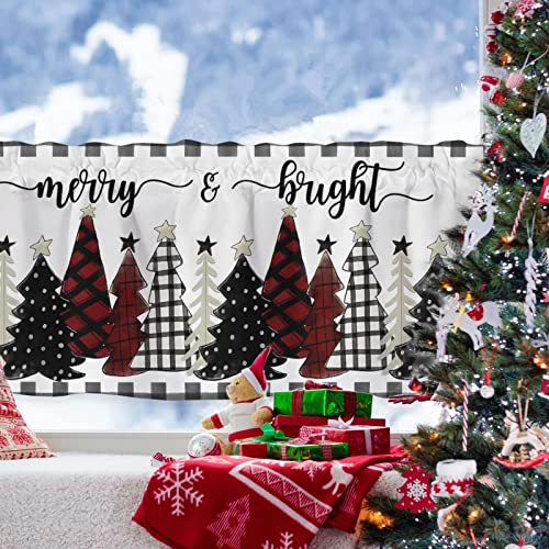 Christmas Tree Valance Curtain 54x18 inch Buffalo Check Holiday Decor