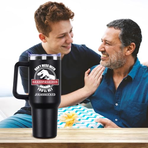 Grandpa Saurus 40oz Tumbler - Grandpa B Variation, Gift Set with Straw