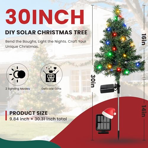 TISEJOY 4-Pack Christmas Tree Solar Lights Outdoor, Waterproof Navidad Decorations with Multi-Mode