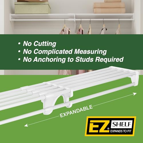 Expandable Closet Shelf with Hanging Rod - White, 28-48 inch Adjustable Storage Solution