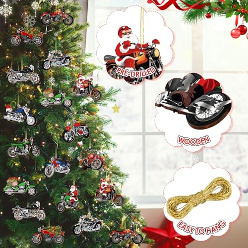 Vercraft 36 Pcs Motorcycle Christmas Ornaments with Rope - Wooden, 12 Styles