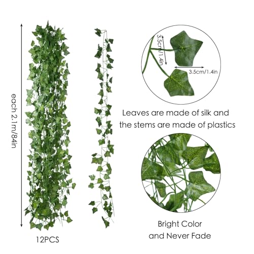 Fake Vines for Room Decor(12 Pack 84 Feet) Aesthetic Artificial Plant Ivy Leaves Hanging Greenery Garlands for Home Bedroom Wall Wedding Christmas Party Office Patio Outdoor Garden D?cor