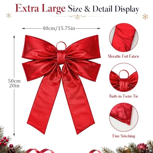 Norme 16 x 20 Inch Red Metallic Christmas Tree Topper Bow - Red / 16x20