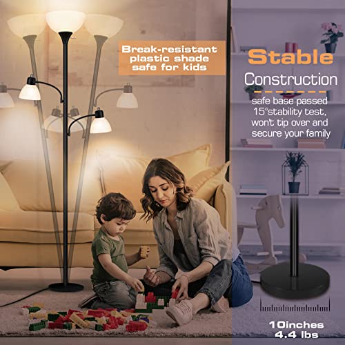 Black 72-Inch Tall Torchiere Floor Lamp for Living Room - Sturdy, Adjustable Lighting