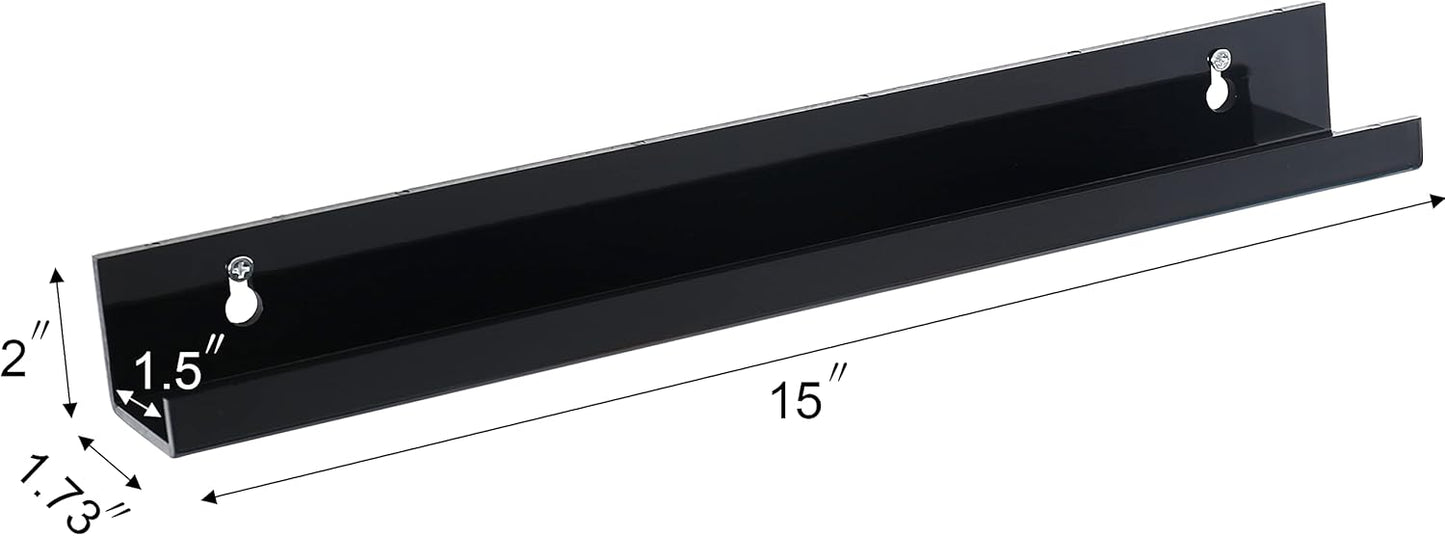 Sooyee 15-Inch Floating Book Shelves - 6 Pack Acrylic Wall Display for Reading Nook & Funko Pop | Black