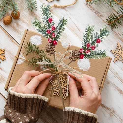 Sggvecsy 15 Pack Snow Frosted Christmas Berries Pine Picks Artificial Red Berry Pine Branches Frosted Faux Pine Stem with Pine Cones Fake Pine Needles for Xmas Tree Wreath DIY Craft Holiday Decor