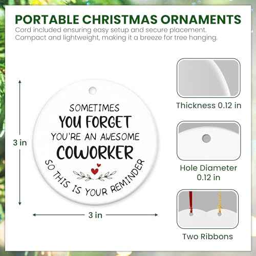 Christmas Coworker Gifts for Women - Ceramic Christmas Ornaments 2025 - Inspirational Employee Appreciation Thank You Gifts for Coworkers Boss Leaders, Thank You Ornament Stocking Stuffers