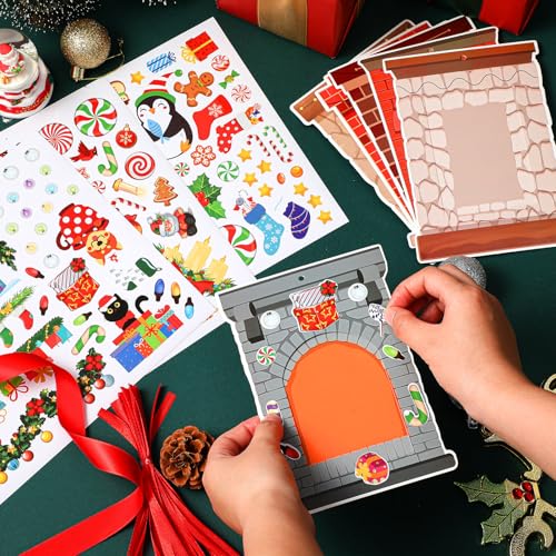 WILLBOND 36 Pack Christmas DIY Picture Frames Craft Kit for Kids Xmas Tree Photo Frames Ornaments with Stickers for Xmas Winter Holiday Party Activities Games Favor(Fireplace)