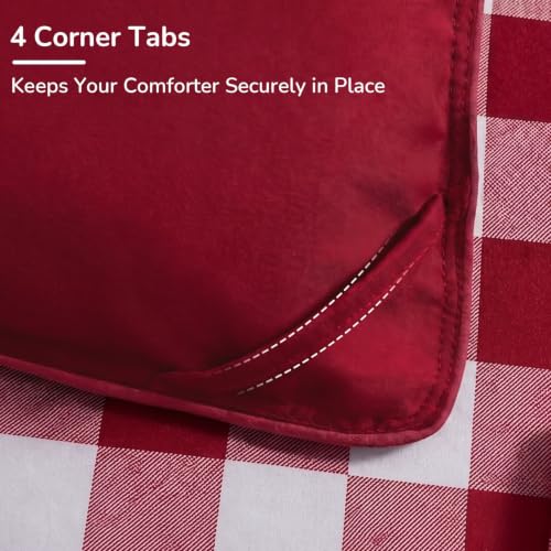Downluxe Queen Reversible Plaid Comforter Set 3 Pieces - Red & White