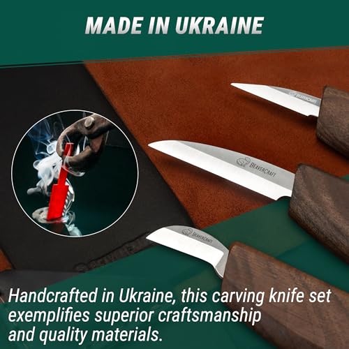 BeaverCraft Wood Carving Knife Set Deluxe S15X with Leather Case
