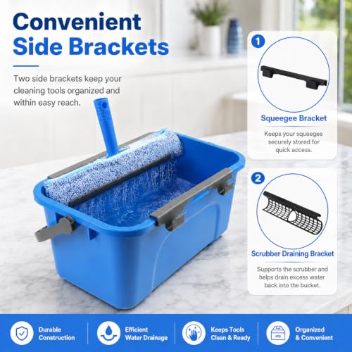 XHMAXE 76-Inch Adjustable Window Squeegee & Bucket Cleaning Kit with 14" Silicone Blade