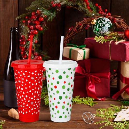 Maxcheck 18 Pack Christmas Tumblers with Straw and Lid 24 oz Plastic Cups