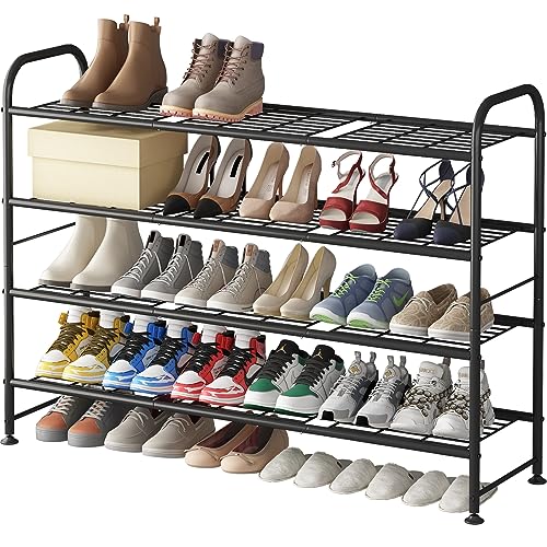Long Shoe Rack 4-Tier Black Metal Shoe Storage Organizer for Closet Entryway