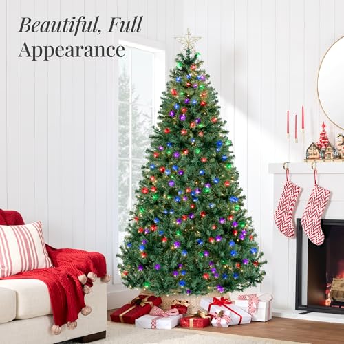 Pre-Lit 6Ft Artificial Christmas Tree with Twinkling Multi-Color LEDs - Green Pine with 250 Lights & 1000 Tips