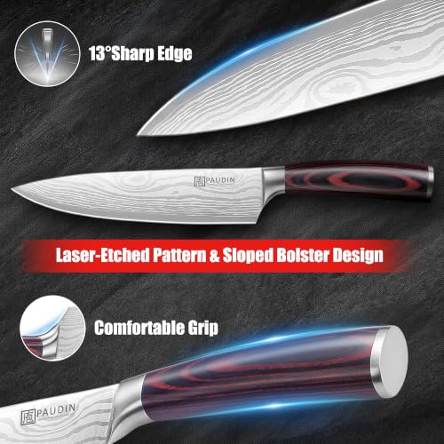 PAUDIN 8-Inch Chef Knife - High Carbon Stainless Steel Kitchen Knife with Ergonomic Handle