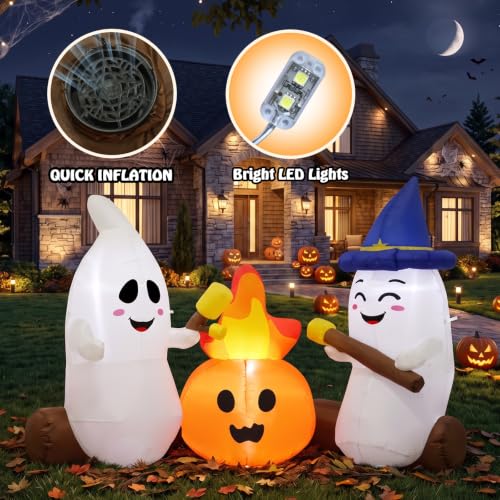 6FT Halloween Inflatable Ghosts Yard Decorations with LED Lights and Stakes - Outdoor Spooky Decor