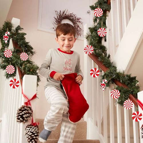 Wooden Peppermint Candy Cane Ornaments - 35-Pack Christmas Tree Decorations