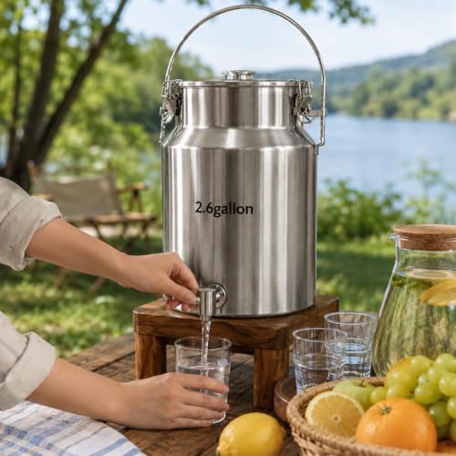 2.6 Gallon Stainless Steel Water Dispenser with Spigot - Heavy Duty Beverage & Milk Can
