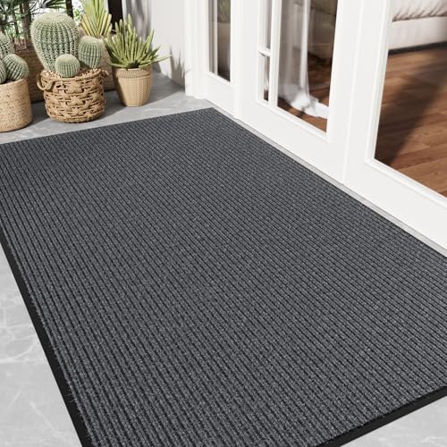 EZ2LIVE Grey Striped Heavy Duty Outdoor Entrance Door Mat 3' x 5' Non-Slip Absorbent